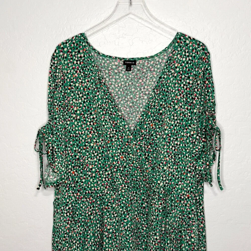 Torrid Midi A-Line Green Wrap Dress Size 4 4X 26 - Picture 4 of 10